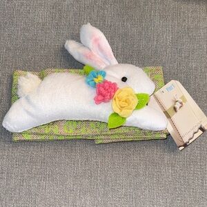 Pier 1 White Bunny Plush with Green and Pink Accents Chair Decoration